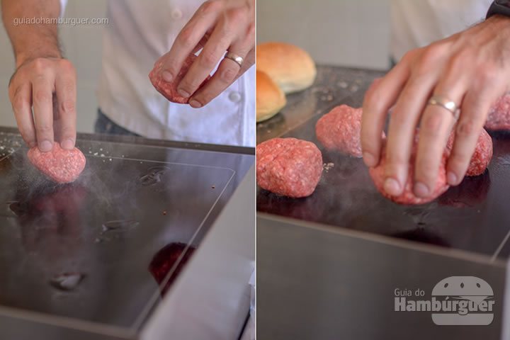 Colocando as bolinhas para serem amassadas - Chapa para hambúrguer vitrocerâmica Plana da Evo Pro
